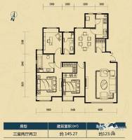 富力津门湖3室2厅2卫145.3㎡户型图