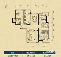 富力津门湖3室2厅2卫151.9㎡户型图