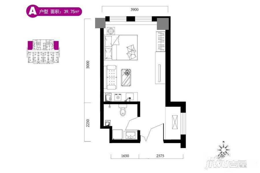 澜湾广场1室1厅1卫37.8㎡户型图