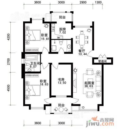 小镇西西里3室1厅1卫137.2㎡户型图