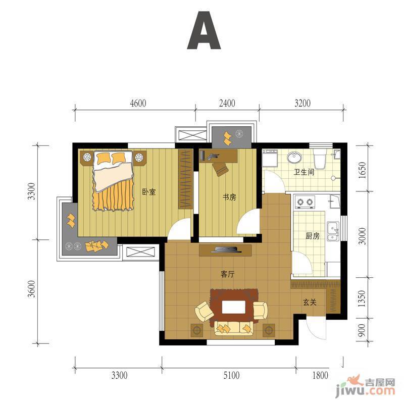 松江城2室1厅1卫71.4㎡户型图