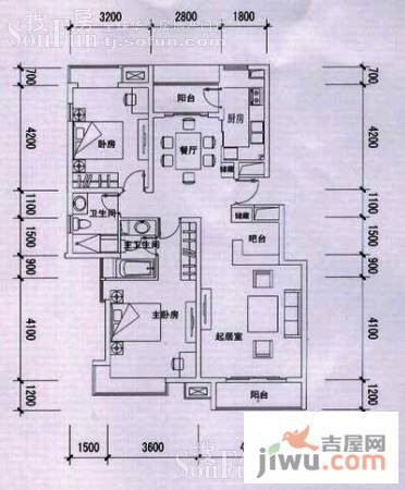 天房美域2室2厅2卫104㎡户型图