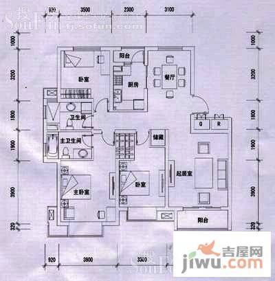 天房美域3室2厅2卫133㎡户型图