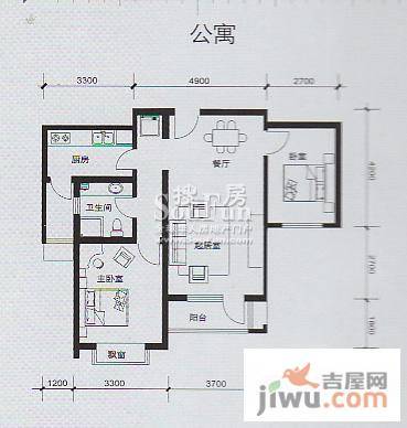 红磡领世郡别墅2室2厅1卫88.8㎡户型图