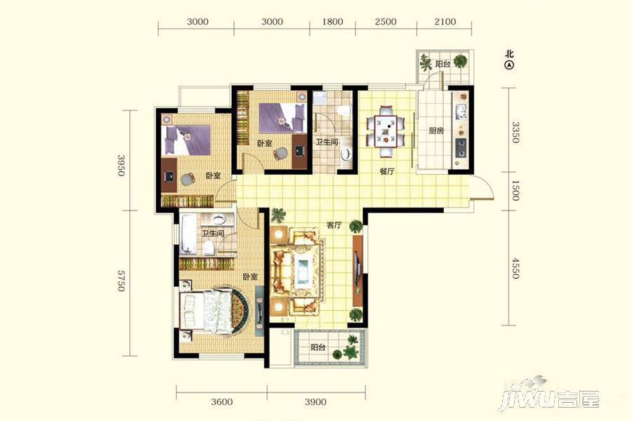 紫竹华庭3室2厅2卫130㎡户型图