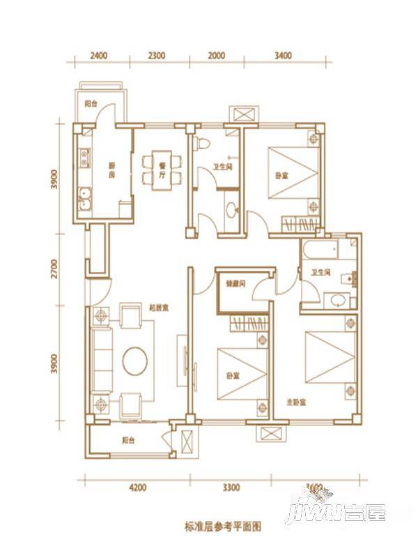 建投领海三期3室2厅2卫139㎡户型图