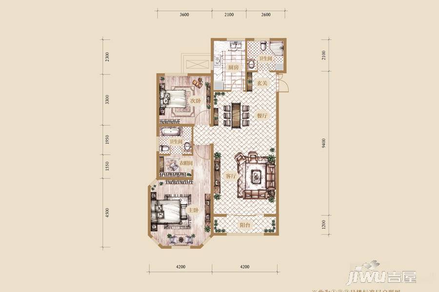 海宁湾2室2厅2卫127.2㎡户型图