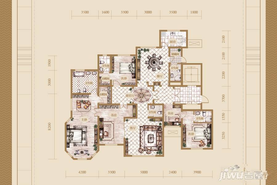 海宁湾4室2厅5卫249.6㎡户型图