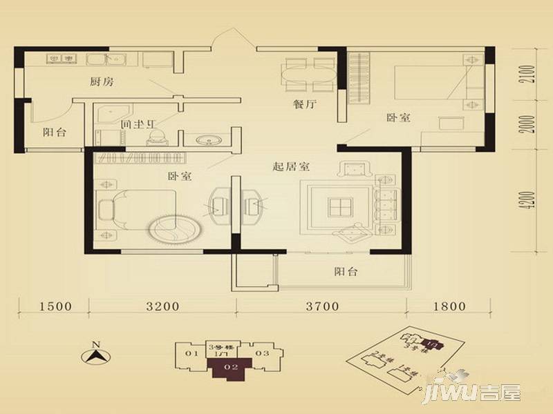 正馨佳居2室2厅1卫96.9㎡户型图