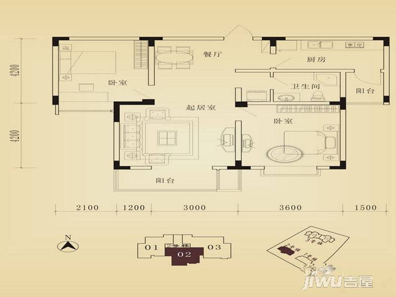 正馨佳居2室2厅1卫96.7㎡户型图