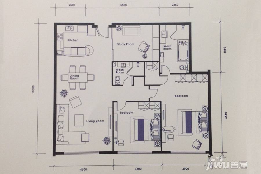 皇冠国际公寓2室2厅1卫156.7㎡户型图