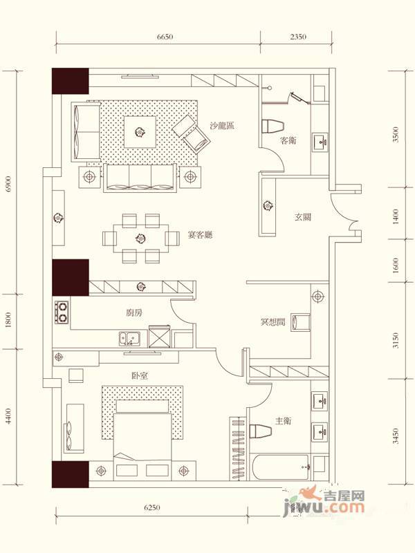 三联公馆1室2厅2卫163.3㎡户型图