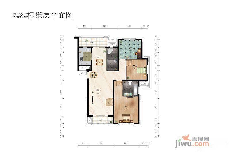 矽谷港湾2室2厅2卫80㎡户型图