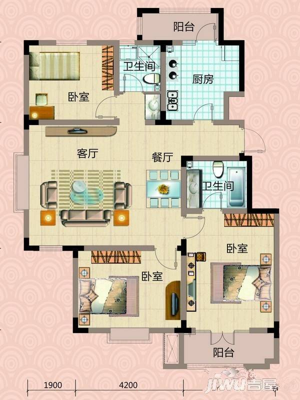 天津海棠湾花园3室2厅2卫125㎡户型图