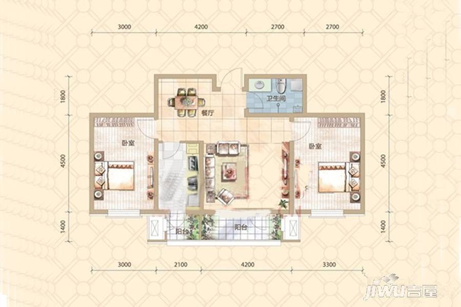 美域新城2室2厅1卫103.2㎡户型图