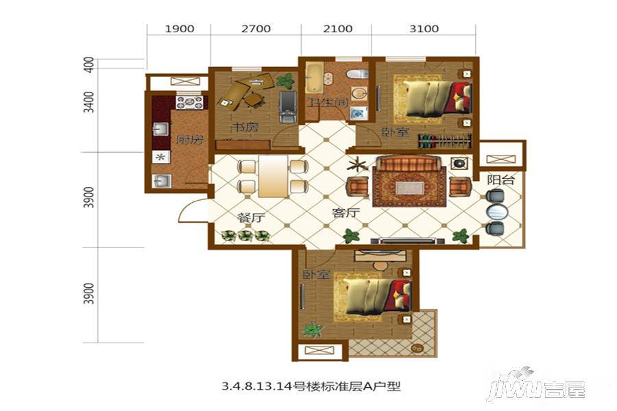 王顶堤故里3室2厅1卫112㎡户型图