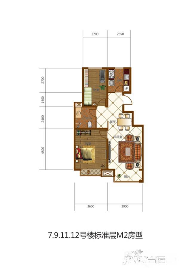 王顶堤故里2室2厅1卫90㎡户型图