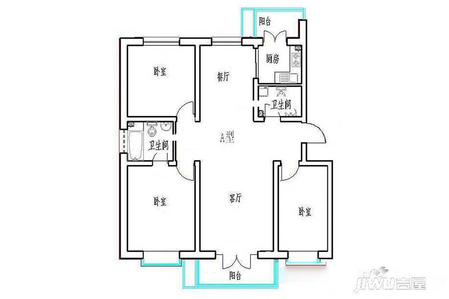 阳光丽景3室2厅1卫127㎡户型图