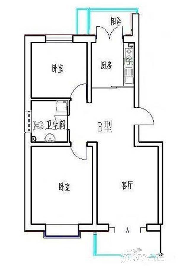 阳光丽景2室2厅1卫92㎡户型图