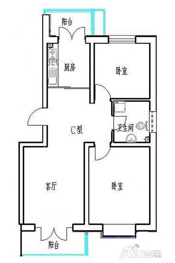 阳光丽景2室2厅1卫86㎡户型图