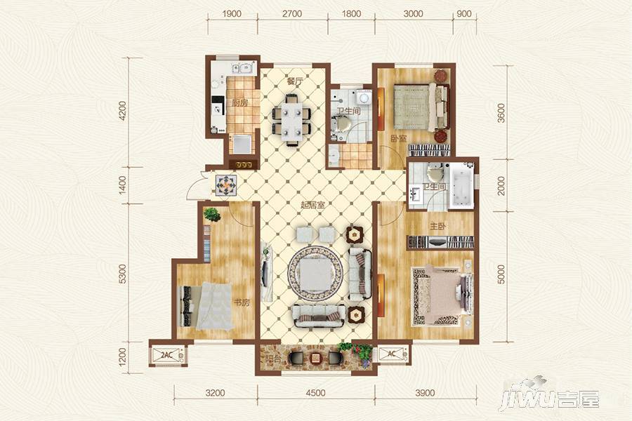 金地艺城悦府3室2厅2卫130㎡户型图