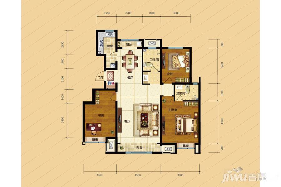 华远波士顿（商业）3室2厅2卫128㎡户型图