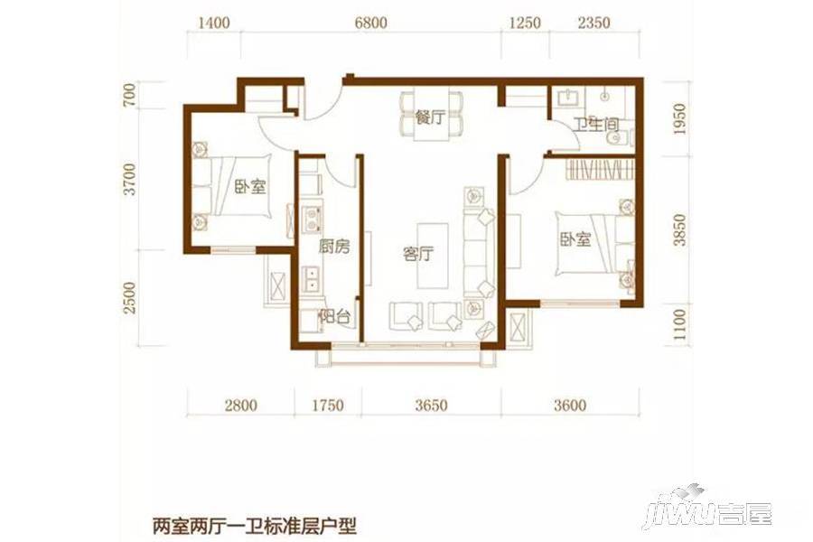 蓟县祥和家园2室2厅1卫85.6㎡户型图