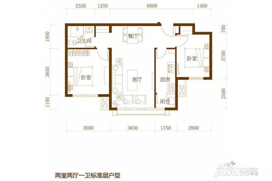 蓟县祥和家园2室2厅1卫85.6㎡户型图