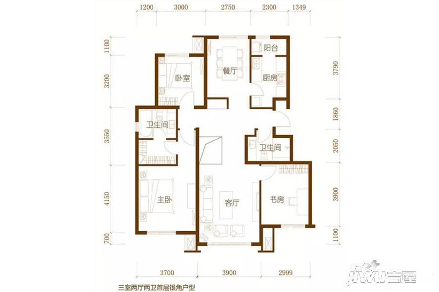 蓟县祥和家园3室2厅2卫125.5㎡户型图