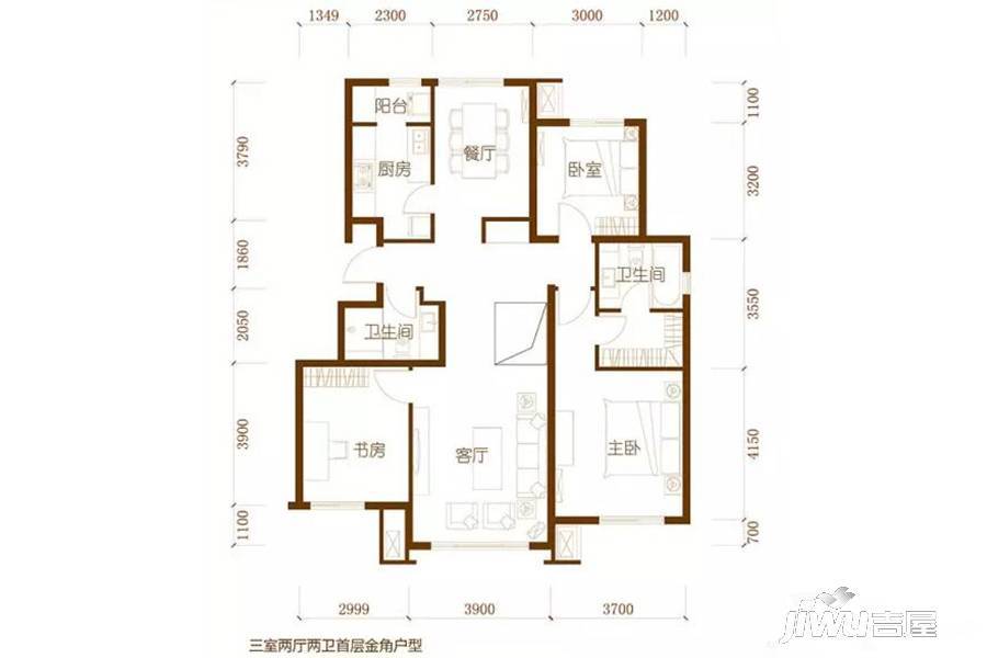 蓟县祥和家园3室2厅2卫125.5㎡户型图