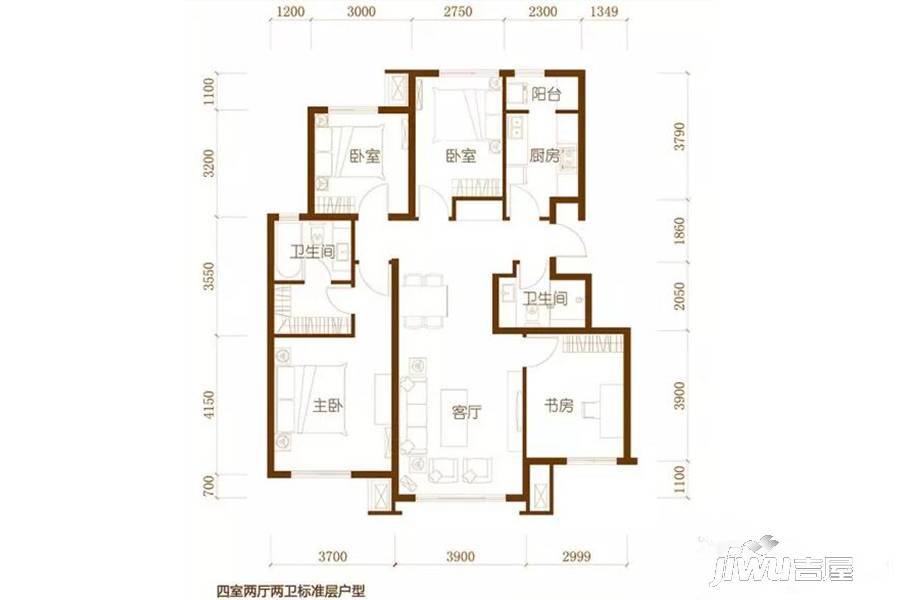 蓟县祥和家园4室2厅2卫125.5㎡户型图