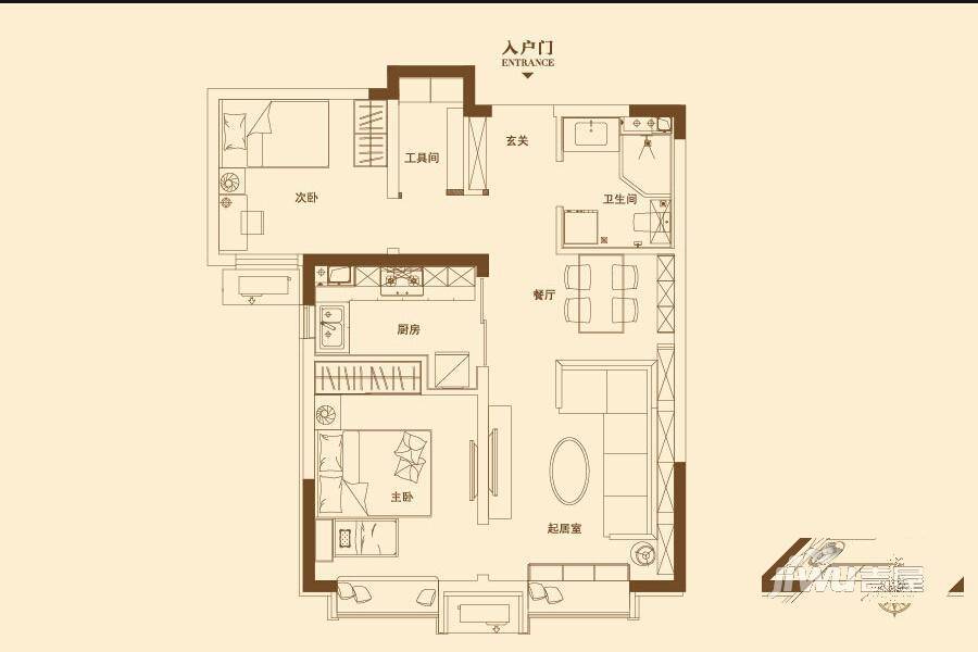 万科城市之光2室2厅1卫80㎡户型图