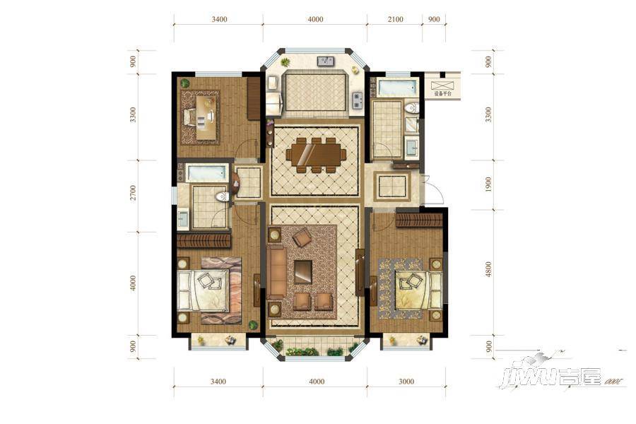 天房樾梅江3室2厅2卫145㎡户型图