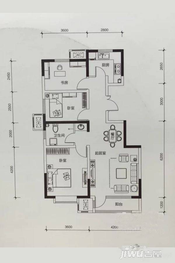 唐望府3室2厅1卫100.8㎡户型图