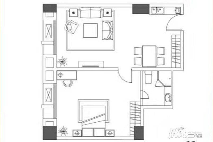云璟公寓1室2厅1卫111㎡户型图