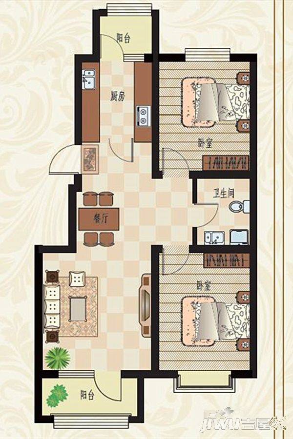 合盛嘉园2室2厅1卫85㎡户型图