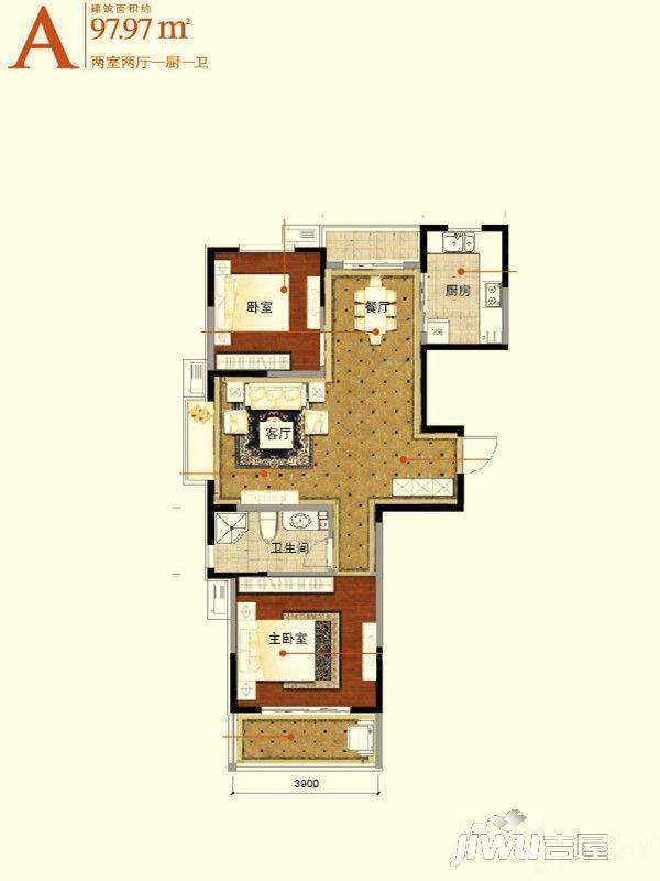 万邦翰林郡2室2厅1卫98㎡户型图