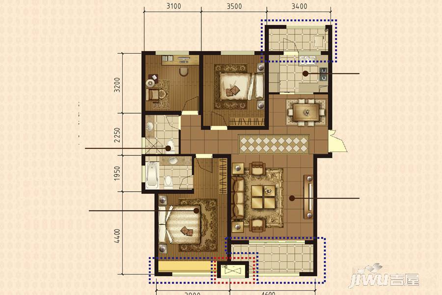 中垠悦城和悦3室2厅2卫137.8㎡户型图