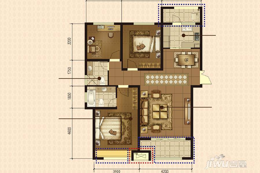 中垠悦城和悦3室2厅2卫121.7㎡户型图