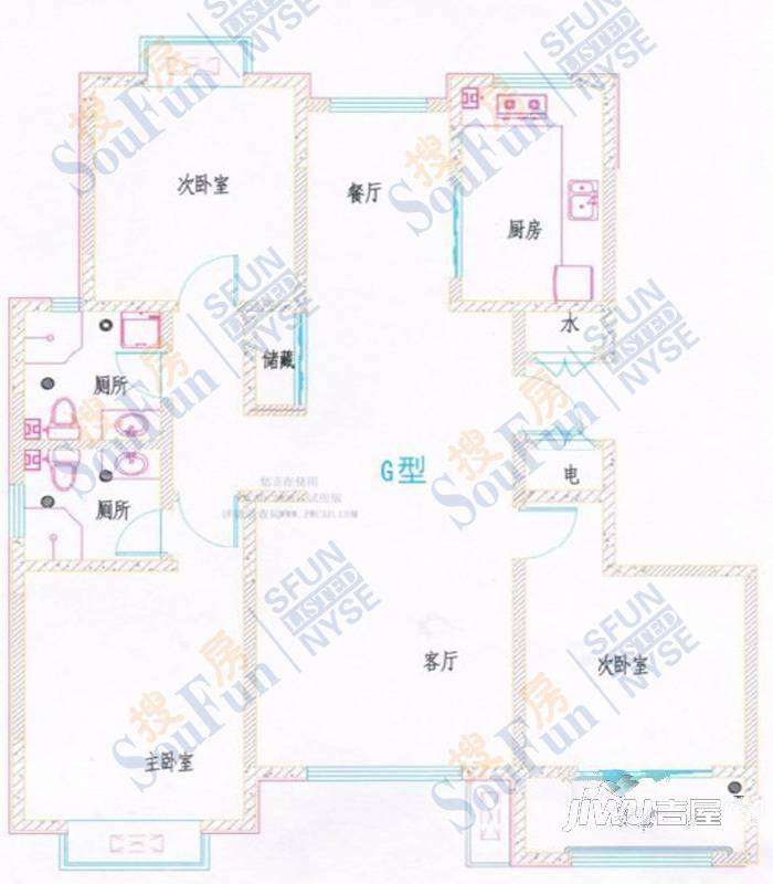 圣都亲水湾3室2厅2卫134.7㎡户型图