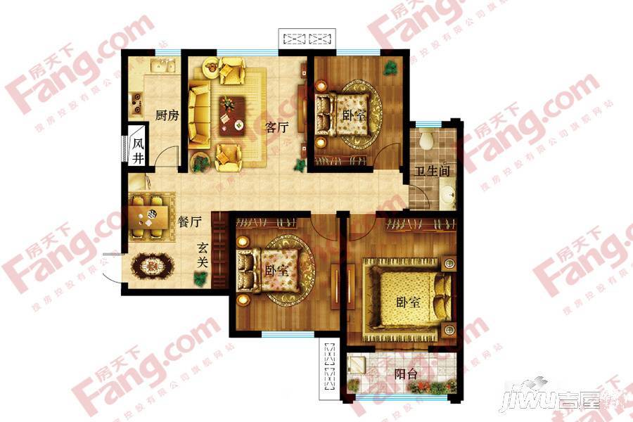 金悦国际3室2厅1卫134.3㎡户型图