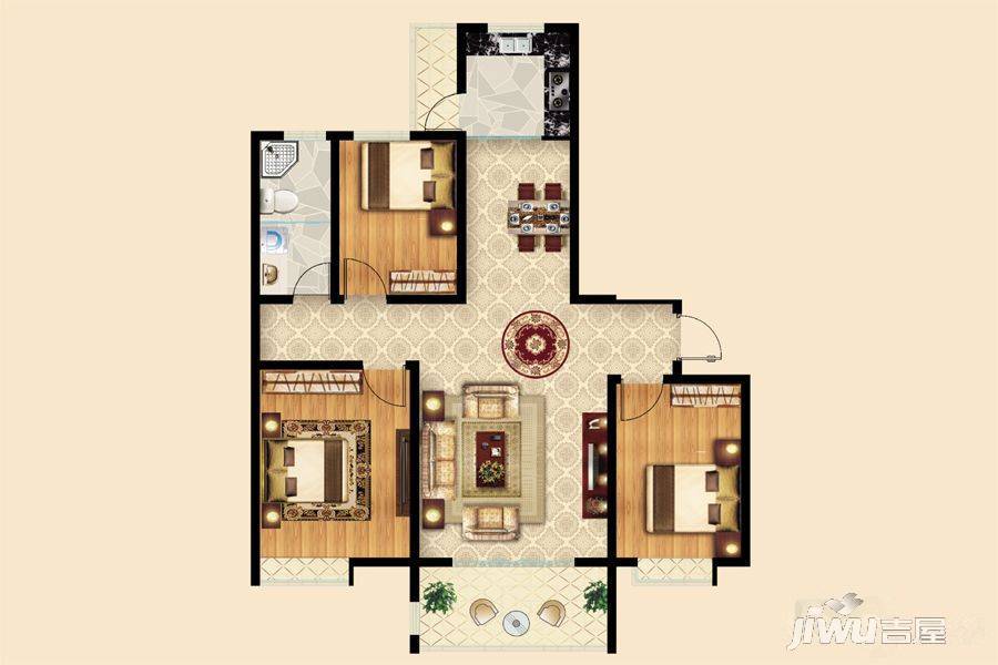 冠鲁明德华府3室2厅1卫125㎡户型图