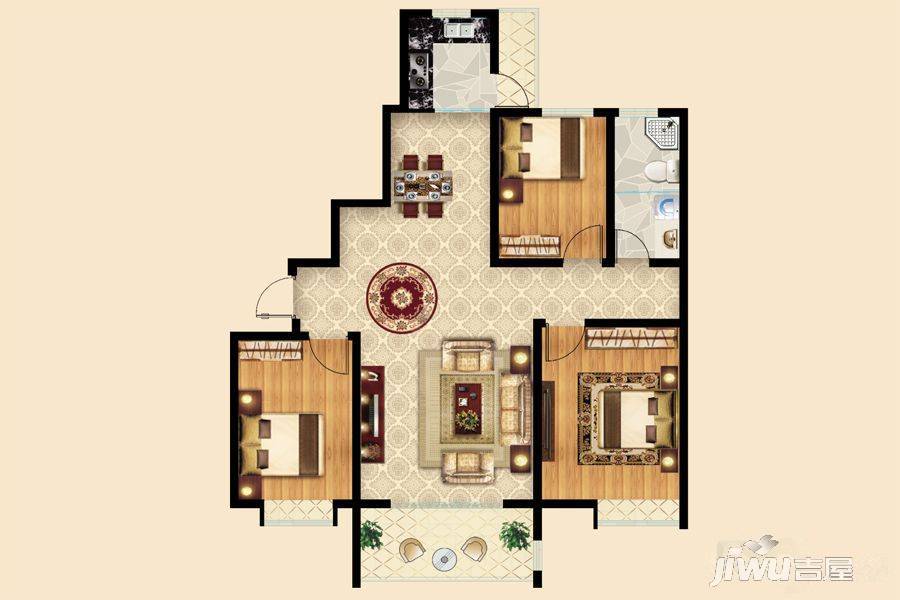 冠鲁明德华府3室2厅1卫127㎡户型图