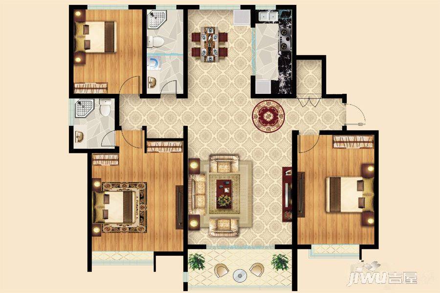 冠鲁明德华府3室2厅2卫168㎡户型图