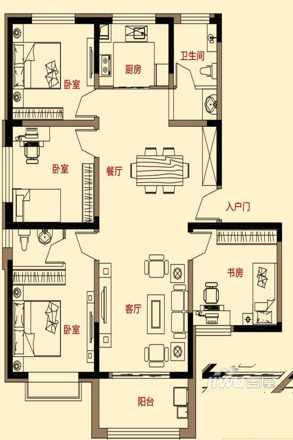 南池御都4室2厅2卫147.3㎡户型图