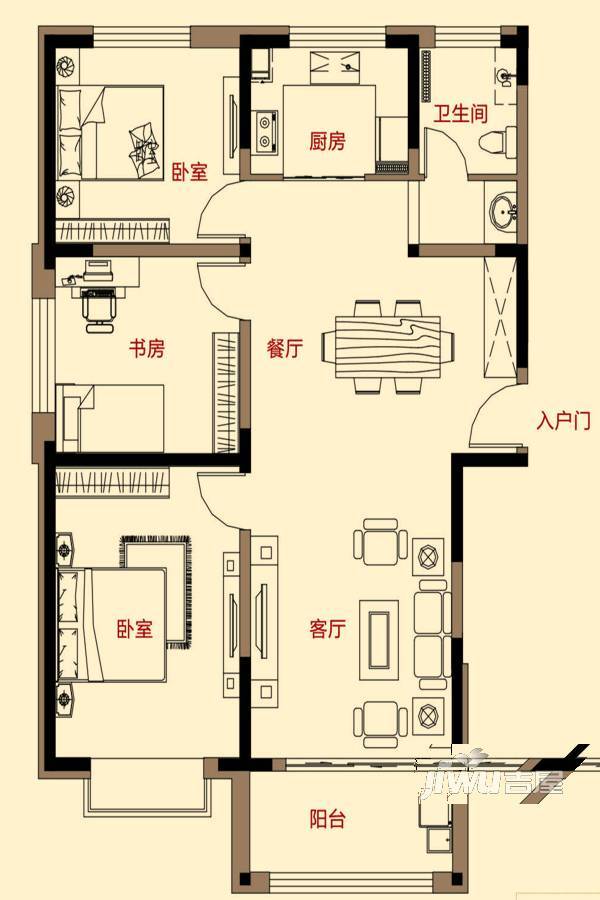 南池御都3室2厅1卫131.9㎡户型图