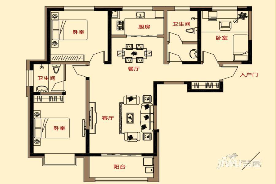 南池御都3室2厅2卫141.7㎡户型图