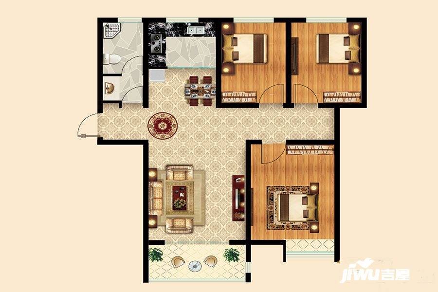 冠鲁明德华府3室2厅1卫108㎡户型图