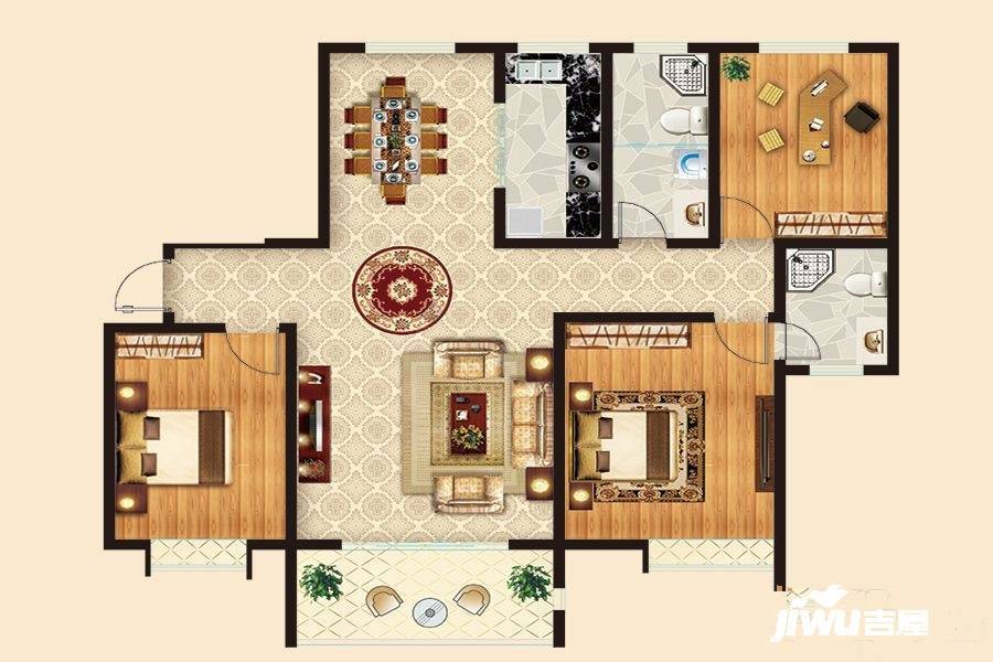 冠鲁明德华府3室2厅2卫144㎡户型图