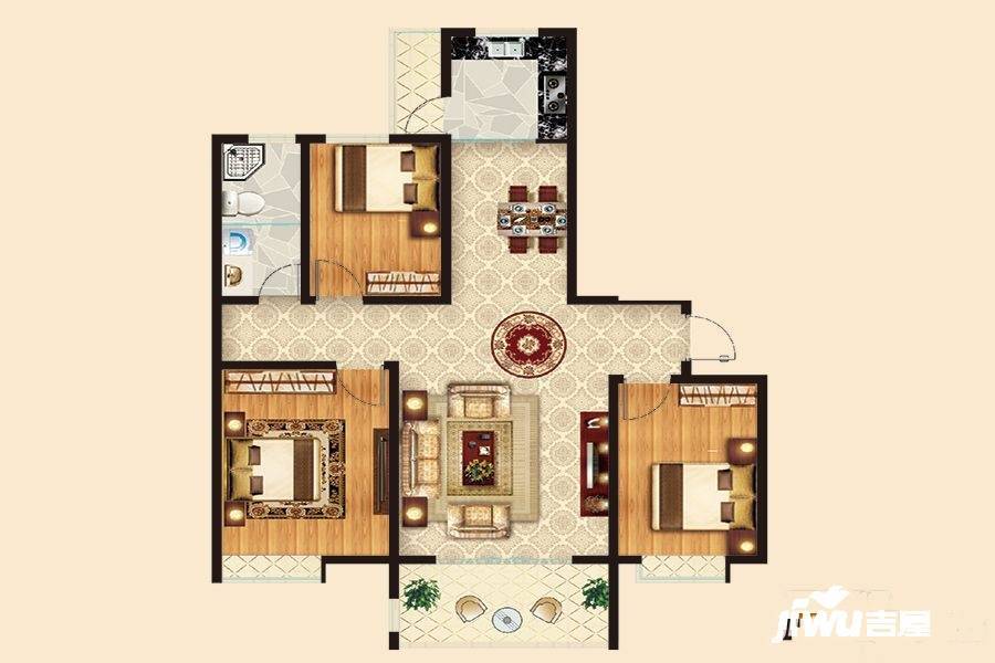 冠鲁明德华府3室2厅1卫125㎡户型图